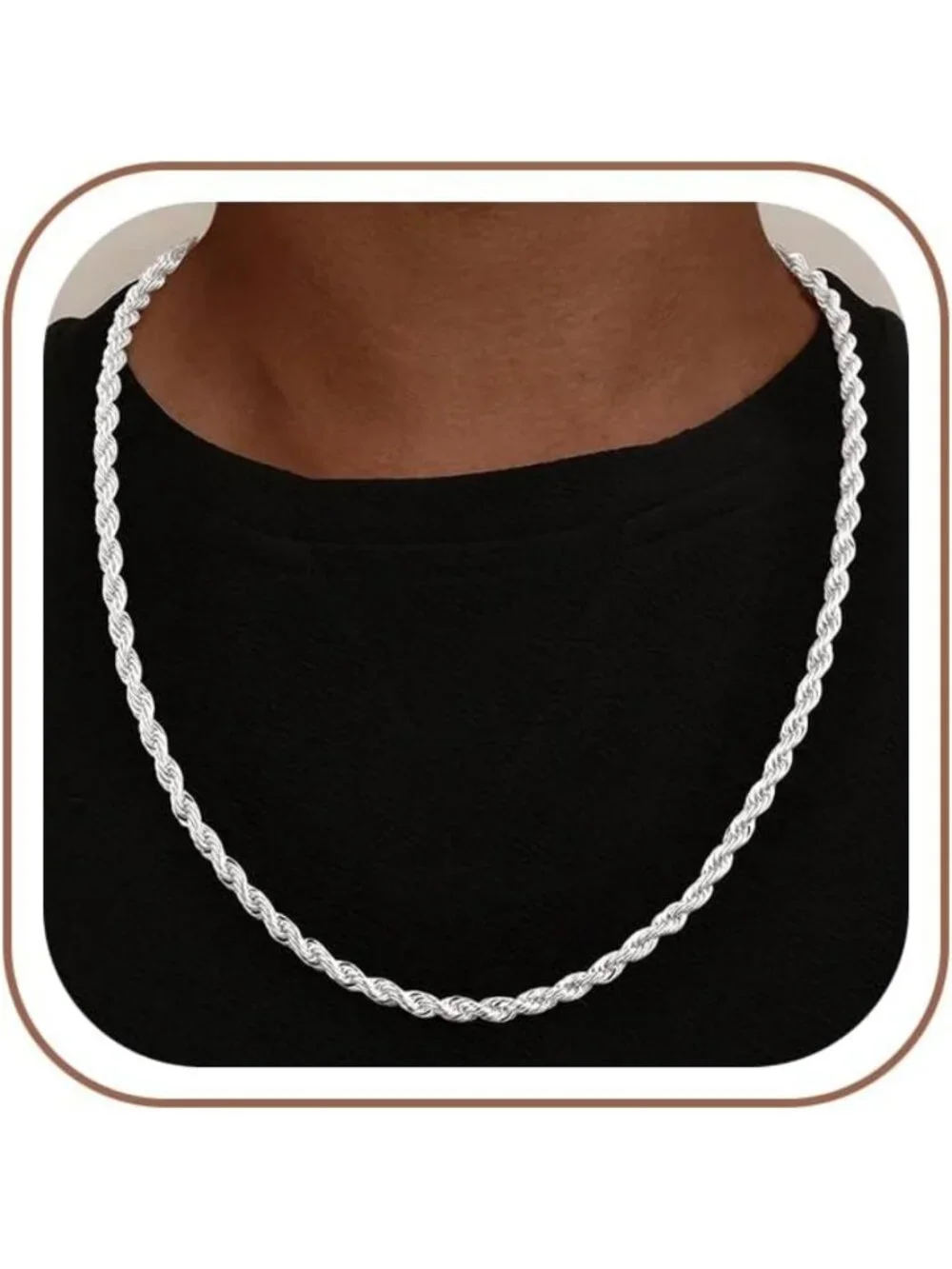 Stylish 925 Sterling Silver Rope Twist Chain Necklace for Men, 18-24 Inches